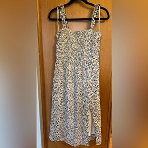 Abercrombie Floral Smocked Midi Dress in White Floral